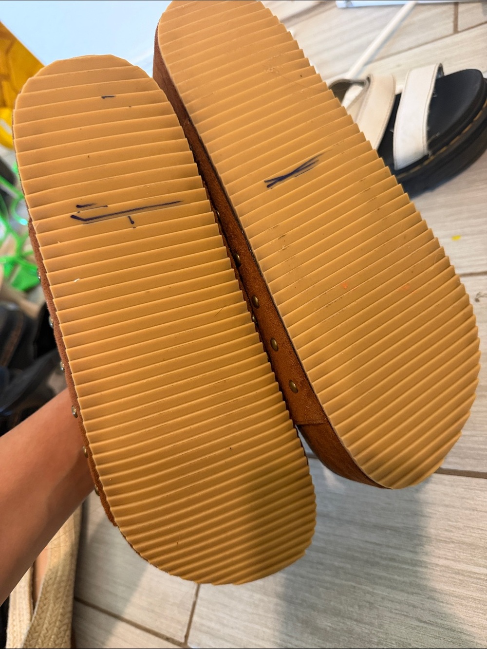Tan Suede Double-Buckle cork Slide platform Sandal - Picture 8 of 9